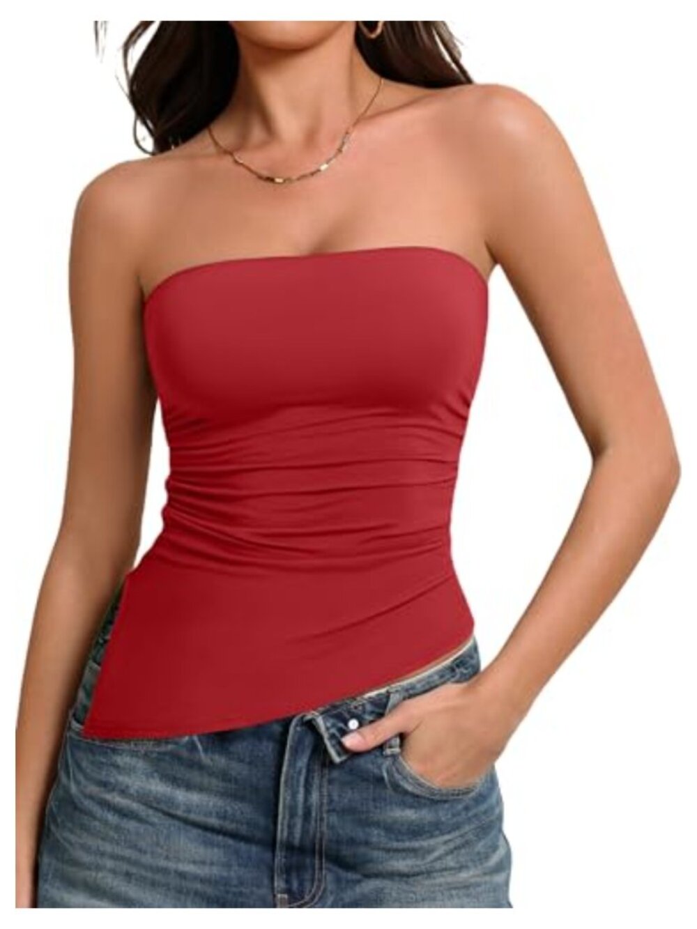 Strapless Tube Top Double Lined Non-Slip Backless Bandeau Crop Tank